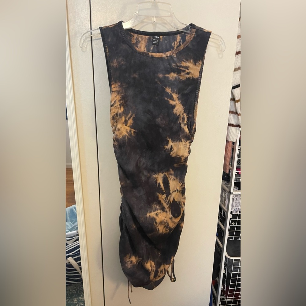SHEIN drawstring ruched tie dye dress